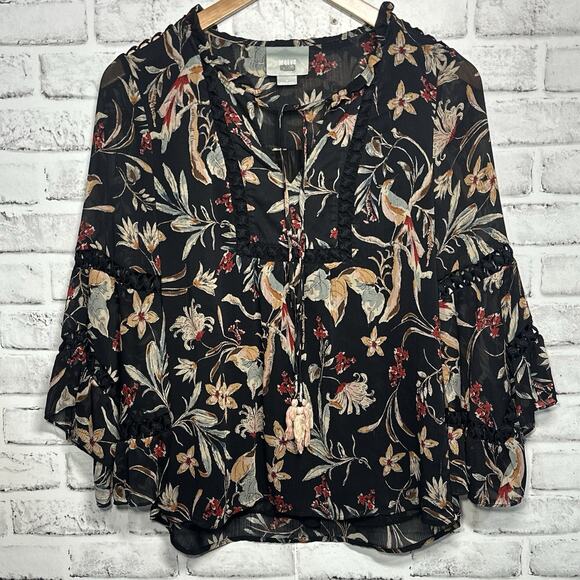 Maeve Anthropologie Odette Whimsigoth Dark Cottagecore Peasant Top Womens Small - Picture 1 of 12